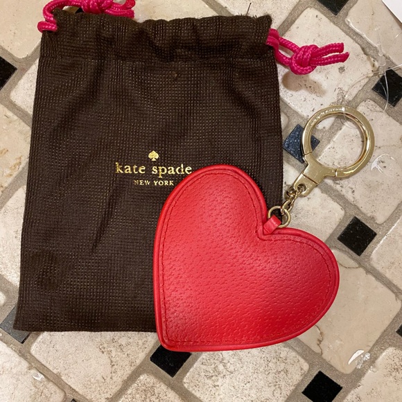 Kate Spade Genuine Leather Heart Keychain Key ring Red w/ Gold hardware NEW - Picture 3 of 4